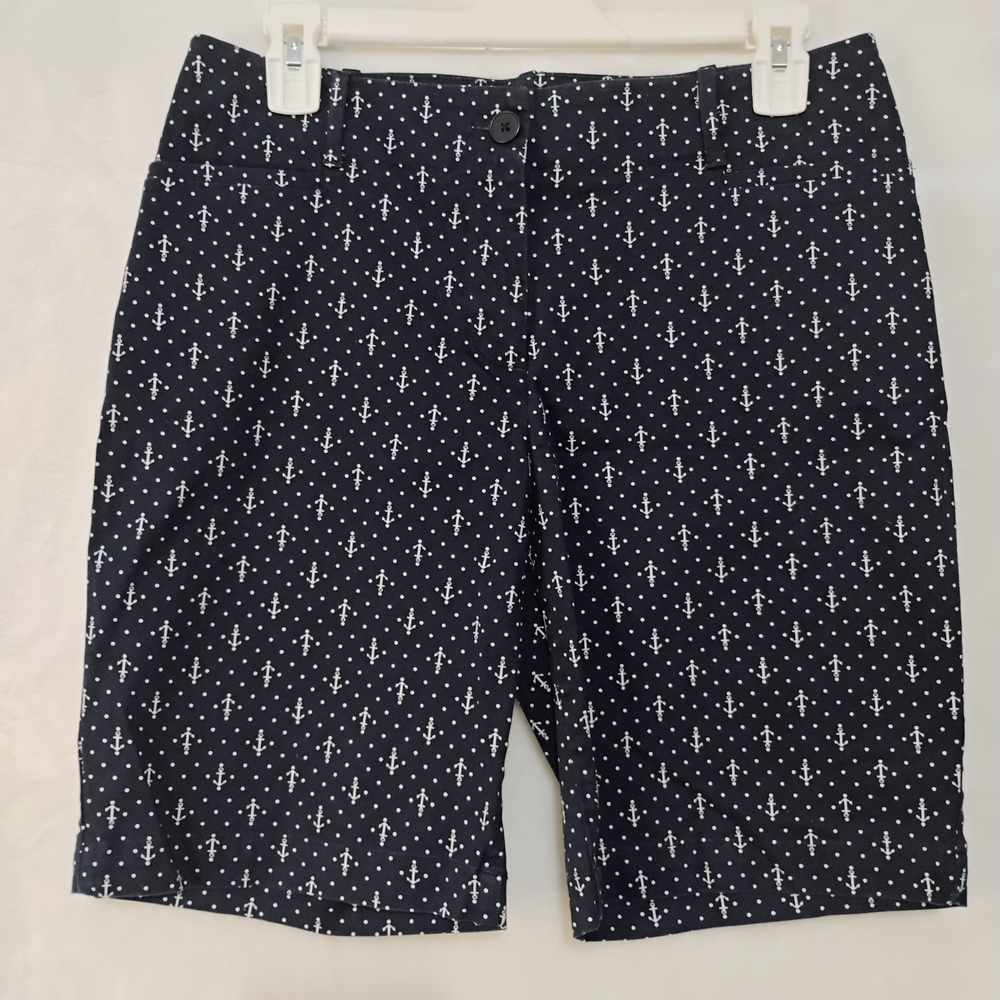 Talbots Petites Navy Blue Anchor Polka Dot Chino Shorts Women 6 Nautical‎ G